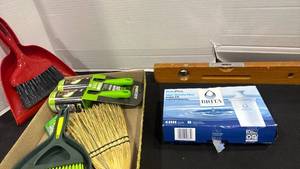 lot 2435 image: Cleaning Supplies Lot Brushes, 3 Brita Filters, Dustpan, Level and more