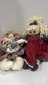lot 2462 image: Handmade Rag Dolls with Stuffed Animal Accessories