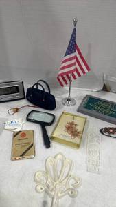 lot 2466 image: Mixed Lot Timex Digital Clock, Sharp EL-835 Calculator, Magnifying Glass, Small glasses case & More