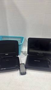 lot 2475 image: DB power and RCA portable dvd player and plastic basket