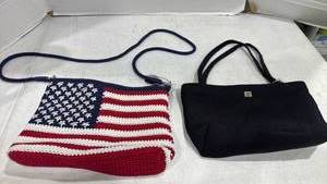 lot 2484 image: The Sak crocheted patriotic purse and Lina black ribbed bag