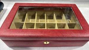 lot 1656 image: Red Jewelry Box with Glass Window and Compartments