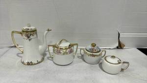 lot 2511 image: Hand painted Nippon tea pot and sugar bowls