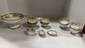 lot 2528 image: Hand painted Nippon pedestal nut bowl, and small dishes