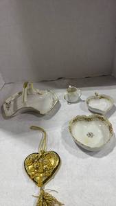 lot 2529 image: Hand painted Nippon heart shaped dishes, tooth pick holder and handled tray and more