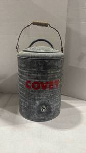 lot 2552 image: vintage Covey galvanized metal water cooler