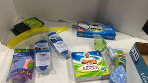 lot 2558 image: Cleaning Supplies Lot Pledge Mitts, Magic Eraser, ColorBrite Cloths, Scrubbers