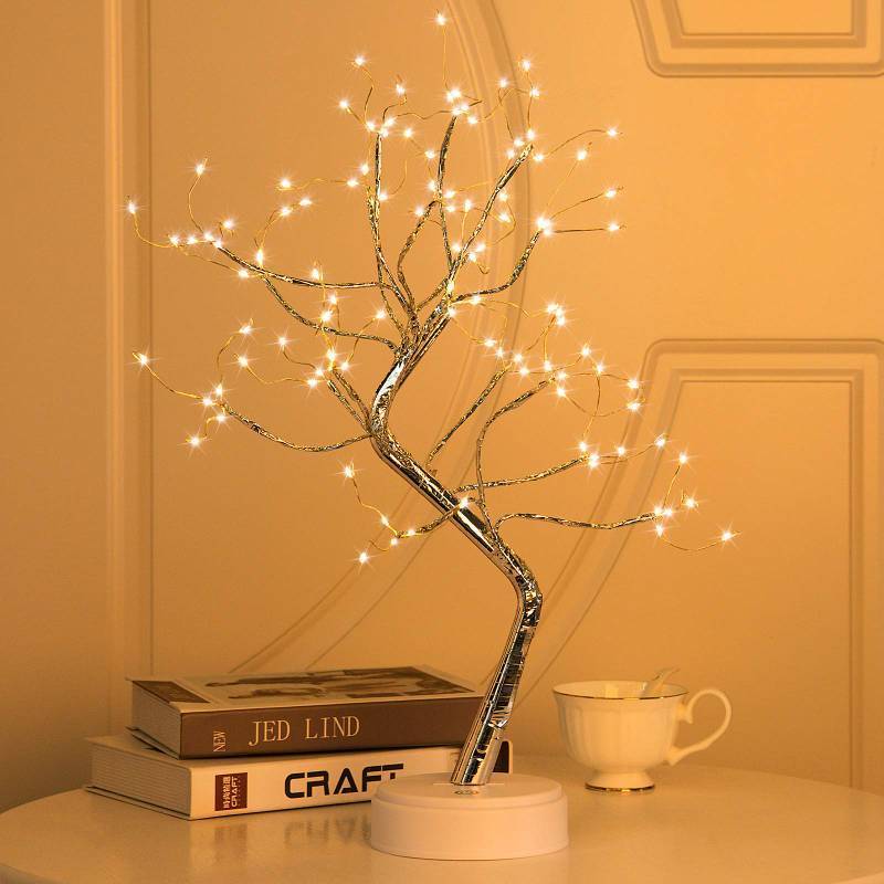 lot 1066 image: PESGUO 20 108 LED Firefly Bonsai Tree Lights - Artificial Fairy Tree USBBattery-Powered Touch Switch White Warm Lights for Bedroom, Desktop, Christmas, Party Indoor Decoration Retail $12.49