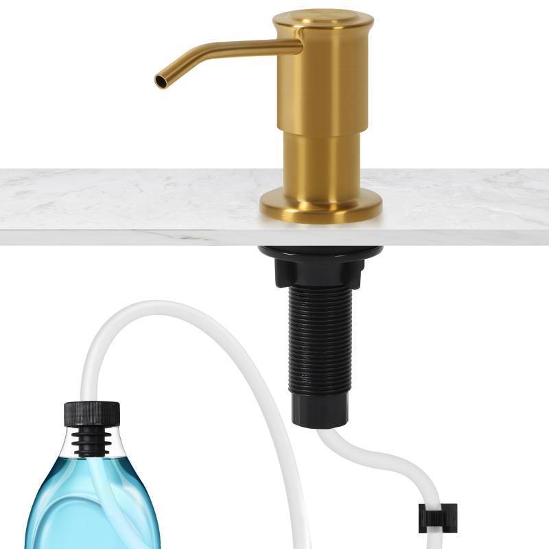 lot 1013 image: Soap Dispenser for Kitchen Sink, Brushed Gold Built in Soap Dispensers, Stainless Steel Sink Soap Dispenser or Lotion Dispenser Pump with 47 Extension Tube kit Retail $26.99