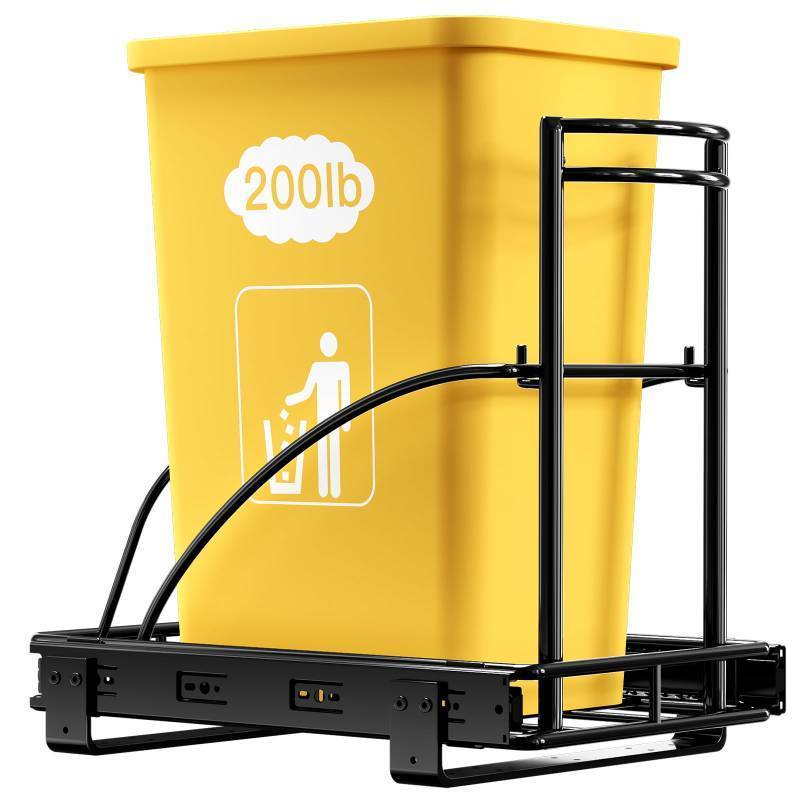 lot 1007 image: ANASTA Single Pull Out Trash Can Under Cabinet 7-13 Gal, Heavy Duty Under Sink Garbage Can, 50Qt Slide Out Waste Bin for 13 Wx 17 Hx 19 D Base Cabinet, Trash Bin Holder for DrawerCounter, No Can Retail $53