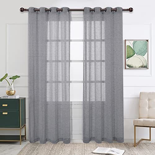 lot 1079 image: BONZER Linen Sheer Curtains for Living Room - Grommet Top Sheer Drapes 84 inches Length Light Filtering Voile Window Curtain for Bedroom, Set of 2 Panels (54 x 84 Inch, Grey) Retail $30.99