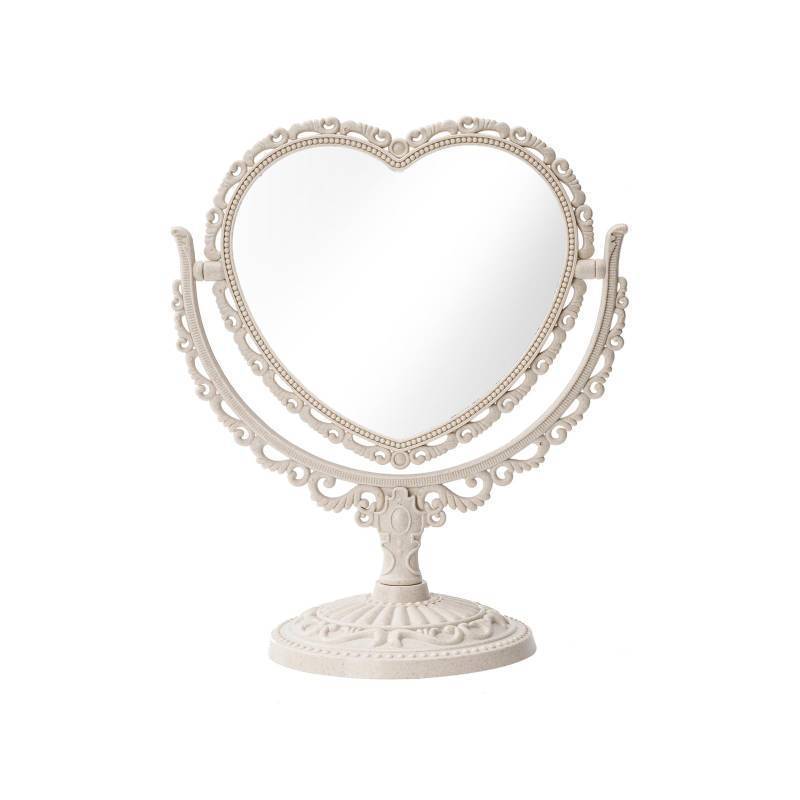lot 1080 image: XPXKJ 7 Inch Vintage Heart Mirror - Elegant Desk Makeup Mirror with Double Sided 360 Degree Rotation Vanity Mirror for Coquette Room Decor (Beige 1pcs) Retail $19