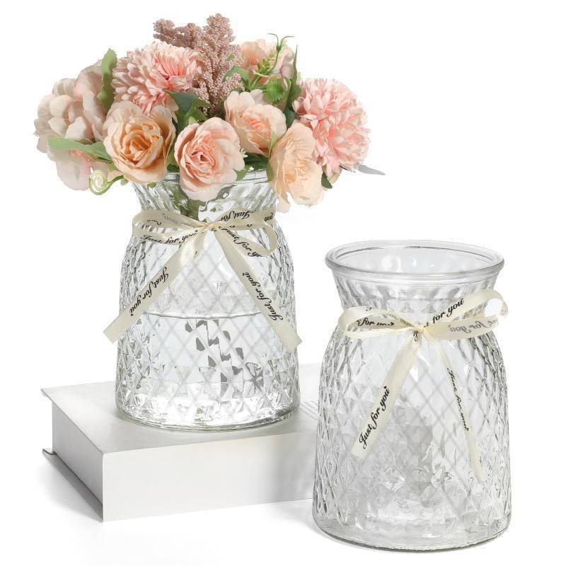 lot 1061 image: SOJOCK 2PACK Glass Flower Vases(Flowers NOT Included),6.3 High Diamond Pattern Vases,Large Vases for Flowers,Vintage Vases for Centrepieces,Wedding Decorations,Home Table Flower Decorations Retail $24.99