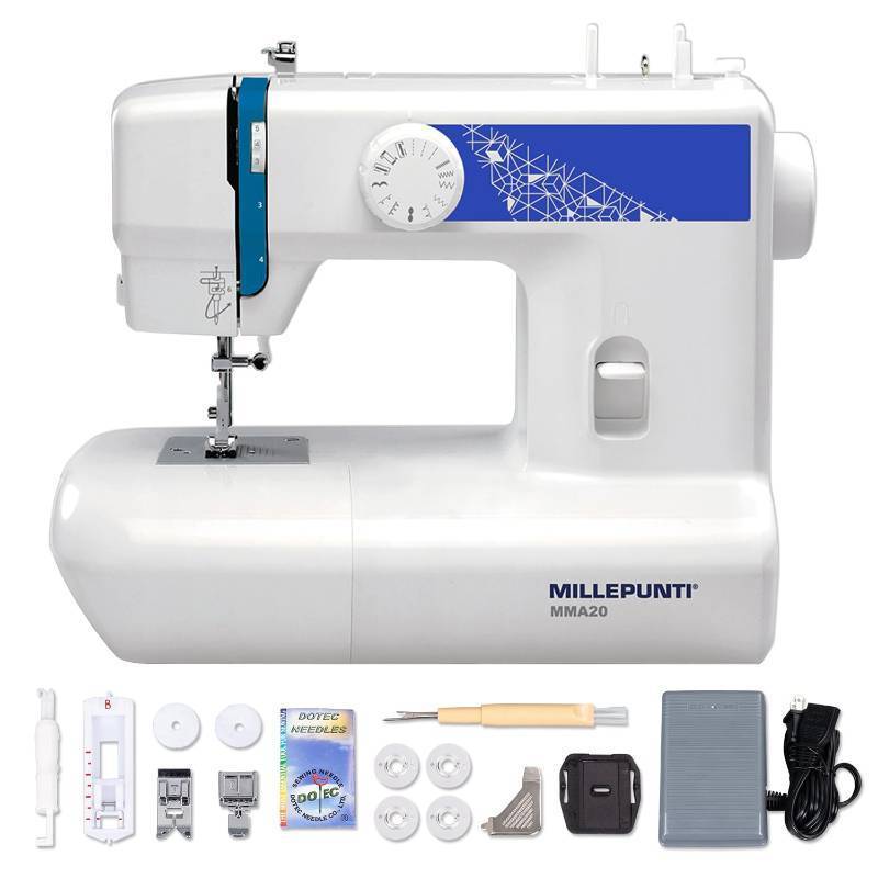lot 84 image: MILLEPUNTI MMA20 First Time Sewing Machine, 13 Stitches for Starters & Seniors, 3 Included Feet, Quick Needle Threader & Accessory Kit, Lightweight and Compact for Home DIY Sewing Projects - Retail $146