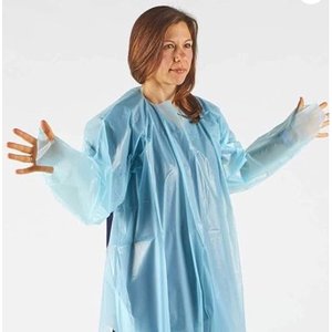 lot 1071 image: Polyethylene  Level 1  Disposable  Non-Surgical Isolation Gowns  Blue  (1 Bag of 15 Gowns) - Retail $22