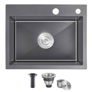 lot 90 image: OUGOO 20x16 Inch Drop in Kitchen Sink, 304 Black Stainless Steel Sink - Retail $100