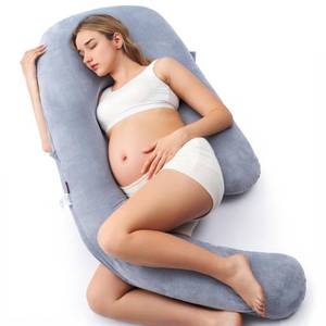 lot 91 image: Momcozy Pregnancy Pillow for Sleeping - Dreamlign U Pro Maternity Pillow blue - Retail $45