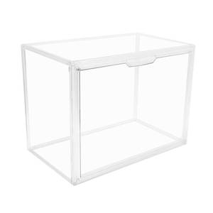lot 1016 image: GUDEMAY Clear Stackable Plastic Storage Bins with Lid, Dustproof Acrylic Display Case for Collectibles, Large Figures Showcase, Shoe Storage Box, Closet Organizer for Book Cosmetic Purse (L, Count, 1) - Retail $22