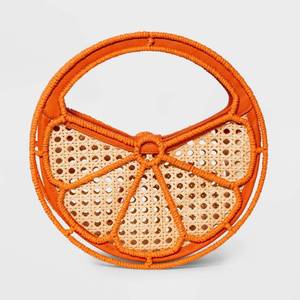 lot 1032 image: Straw Caning Orange Fruit Tote Bag Clutch - A New Day Polypropylene & Straw, Magnetic Closure, Double Handle, Woven Design - Retail $30