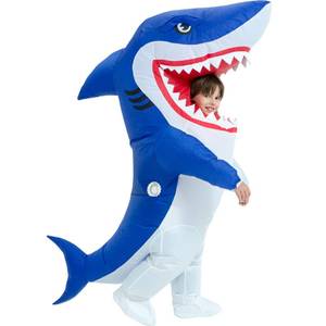 lot 1033 image: Inflatable Shark Costume for Kids,Blow Up Full Body Animal Suit (8-10YRS) - Retail $36