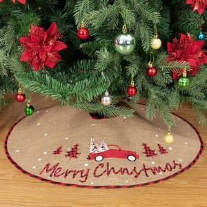 lot 1036 image: N&T NIETING Burlap Tree Skirt, 30 Inch Farmhouse Christmas Tree Skirt with White Christmas Tree and Letter Printed for Xmas Holiday Party Decoration - Retail $15