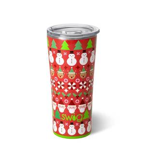 lot 1038 image: Swig Life 22oz Insulated Tumbler, Travel Coffee Tumbler with Lid, Cup Holder Friendly Travel Coffee Mug, Stainless Steel (Christmas Crew) - Retail $40
