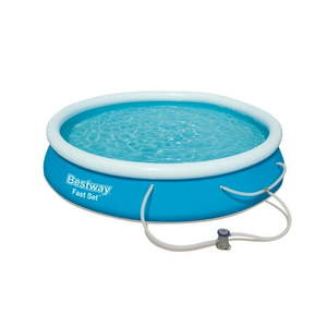 lot 1050 image: Bestway - Fast Set Outdoor Swimming Pool Set  12 feet x 30 inches (Includes Pool & Filter Pump) - Retail $1,000