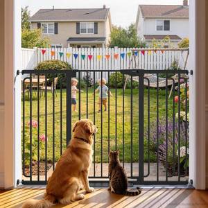 lot 1056 image: Cumbor 36 Extra Tall Baby Gate, 30.4-56.8 Extra Wide Dog Gate Black - Retail $130