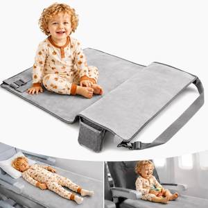 lot 1073 image: Grey Toddler Airplane Bed, Portable Airplane Seat Extender Travel Bed for Kids, Soft Baby Plane Travel Essentials for Flying, Toddlers Long Flight Must Haves Footrest - Retail $26