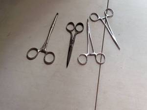 lot 144 image: Lot of 4 Surgical Scissors Forceps Instruments