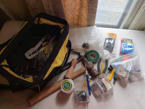 lot 147 image: Hand Tool Set with Bag Hammers Pliers Tape Wrenches and Accessories