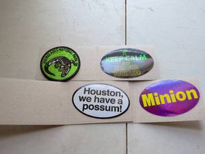 lot 150 image: Assorted Patches and Stickers 4-Piece Lot Running Possum Minion Houston