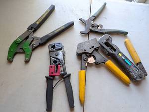 lot 156 image: Hand Tools Lot 6pc Cable Crimper Strippers Cutters Wrench Hammer