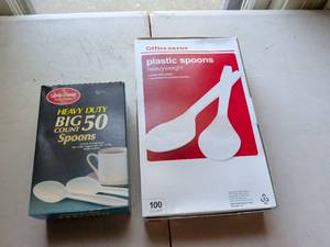 lot 162 image: Lot of 2 Plastic Spoon Boxes Lady Dianne 50-Count and Office Depot 100-Count Heavyweight
