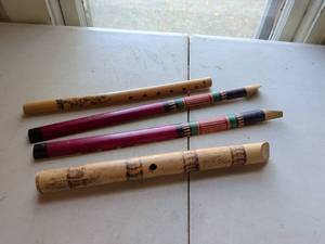 lot 166 image: Lot of 5 Bamboo Flutes with Decorative Wrapping and Carved Details