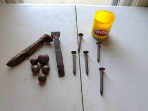 lot 167 image: Mixed Metal Lot Hand-Forged Spike Nails Round Balls Flat Bar Spike 11 Pieces
