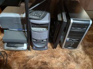 lot 187 image: Mixed Computer Equipment Lot - ASUS Tower, Dell Tower, Printers, Scanner, Keyboard For Parts and or scrap