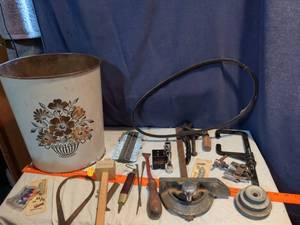 lot 215 image: Footprint Sheffield England Shoemaking Tools Lot with Ceramic Flower Pot