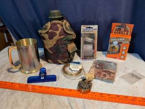lot 220 image: Mixed Lot Tools Accessories Glue Wire Canteen Compass Movie DVD