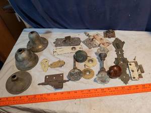 lot 256 image: Lot Vintage Door Hardware Parts Knobs Hinges Escutcheons Plates 30 Pieces