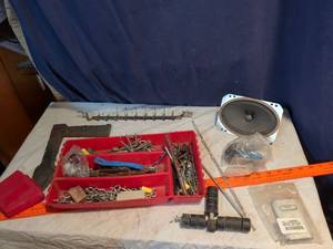 lot 262 image: Mixed Hardware and Tools Lot - Fasteners Drill Bits Hooks Speaker NiCad Battery Kit HNN9013AR
