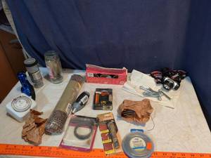 lot 266 image: Workshop Supplies Lot Headlamp Tools Hardware Fasteners Abrasives