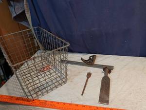 lot 270 image: Kaspar Wire Works H65 Wire Basket with Hand Tools and Spray Paint Lot