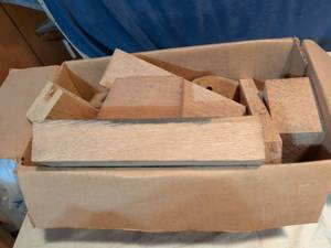 lot 337 image: Assorted Wood Scrap Pieces Lot in Cardboard Box