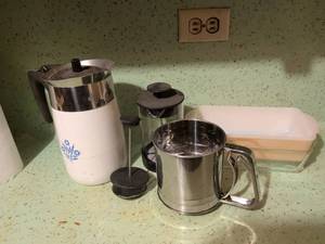 lot 507 image: Coffee Serving Set with Thermal Carafe Creamer Sugar Bowl and Tray