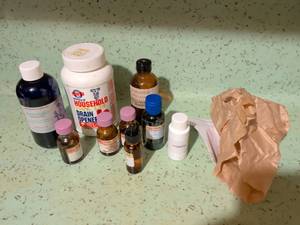 lot 512 image: Soap Making Supply Lot Lye Essential Oils Fragrance Oils Mixed Bottles