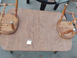lot 23 image: Wood dining room table with two chairs