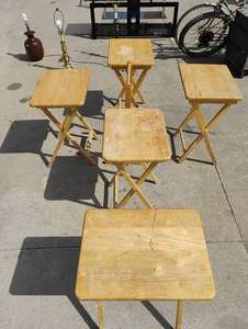 lot 50 image: Wooden Folding Tv Tray Tables with X shaped legs