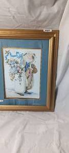 lot 2028 image: Pere Noel Victorian style Santa holding a violin and floral horn - Sandi Gore Evans
