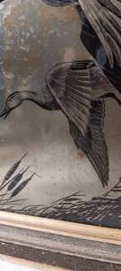 lot 2047 image: Framed Black and white wildlife etching, ducks flying